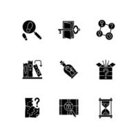 Puzzle solving black glyph icons set on white space vector