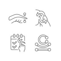 Tattoo and piercing types linear icons set. Place on body where jewellery is injected. Customizable thin line contour symbols. Isolated vector outline illustrations. Editable stroke