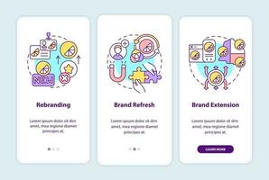 Brand change types onboarding mobile app page screen with concepts vector