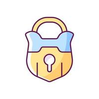 Lock RGB color icon. Vintage padlock. Unlock safeguard. Solving puzzles, clues for riddles. Part of mystery quest. Isolated vector illustration. Escape room simple filled line drawing