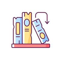 Book on shelf RGB color icon. Search for information. Solving puzzles, clues for riddles. Arrange book covers. Part of quest. Isolated vector illustration. Escape room simple filled line drawing