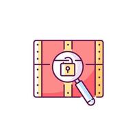 Chest with lock RGB color icon. Search for pirate treasure. Open casket. Solving puzzles, clues for riddles. Part of mystery quest. Isolated vector illustration. Escape room simple filled line drawing