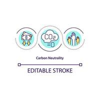 Carbon neutrality concept icon. Net zero emission achieving abstract idea thin line illustration. Reducing carbon dioxide amount release. Vector isolated outline color drawing. Editable stroke
