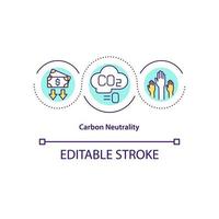 Carbon neutrality concept icon. Net zero emission achieving abstract idea thin line illustration. Reducing carbon dioxide amount release. Vector isolated outline color drawing. Editable stroke