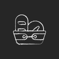 Cesta de pan tiza icono blanco sobre fondo oscuro. contenedor para almacenar productos de panadería. Equipo especial de cocina. vajilla para uso diario. Ilustración de pizarra de vector aislado en negro