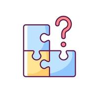 Mosaic RGB color icon. Search for missing piece. Challenge for logic. Solving maze jigsaw, clues for riddle. Part of mystery quest. Isolated vector illustration. Escape room simple filled line drawing