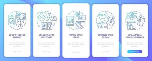 Company branding services onboarding mobile app page screen with concepts. Logo in vector format walkthrough 5 steps graphic instructions. UI, UX, GUI vector template with linear color illustrations
