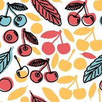 Cute summer outline cartoon cherries seamless pattern. Vector graphic Illustration of isolated hand drawn berries