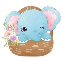 Cute baby elephant in watercolor illustration vector