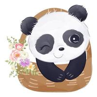 Cute baby panda in watercolor illustration vector