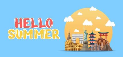 Dibujar a mano ilustración de banner de saludo de verano. vector