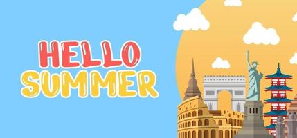 Dibujar a mano ilustración de banner de saludo de verano. vector