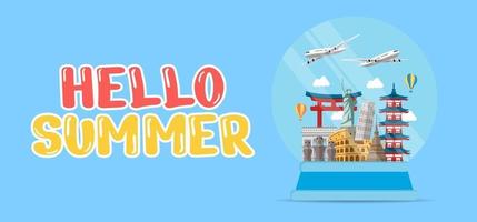 Dibujar a mano ilustración de banner de saludo de verano. vector