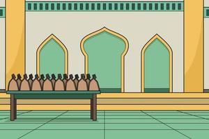 Using The Mosque Courtyard As a Place To Distribute Sadaqah. Vector. Children Book. vector