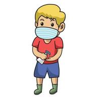 kid using hand sanitizer ,after playing in playground using  mask.character illustration. vector