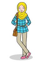 chica musulmana de moda asiática con bolsa vector