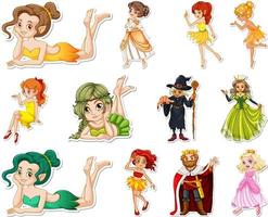 Sticker set with different fairytale cartoon characters vector