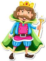 King with green robe cartoon character sticker vector