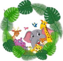 Empty banner with tropical leaves frame and wild animals vector