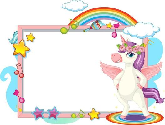 Cute unicorn cartoon character with blank banner