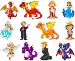 Sticker set with different fairytale cartoon characters vector