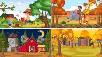 Set of different nature scenes background in cartoon style vector