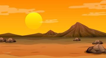 Empty desert forest landscape at sunset time scene vector