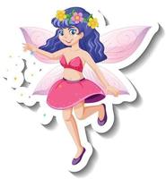 A sticker template with beautiful fairy cartoon character vector