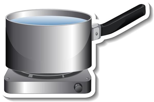 A sticker template of pot with handle on gas stove isolated