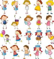 Set of different kids in doodle style vector