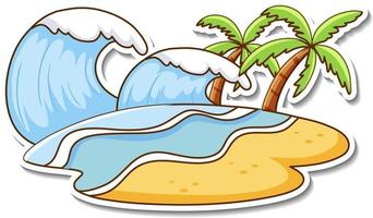 Sticker design with beach water wave isolated vector