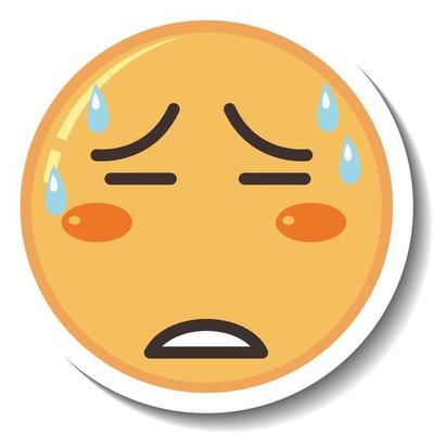 A sticker template with tired face emoji isolated