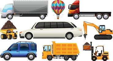 Set of different kind of cars and trucks isolated on white background vector