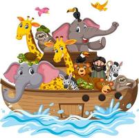 Animals on Noah's ark with sea wave isolated on white background vector