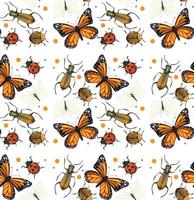 Seamless pattern with many insects on white background vector