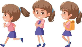 conjunto de una niña con diferentes posiciones. vector