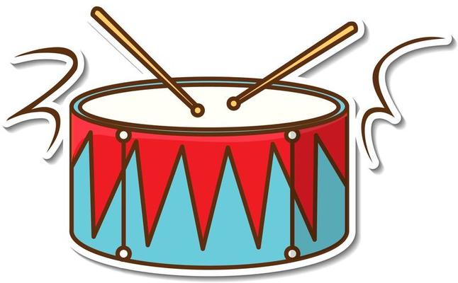 Sticker design with drum and drum sticks isolated