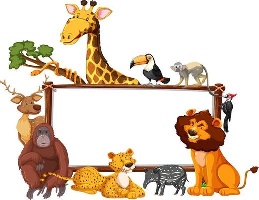 Empty banner with wild animals on white background