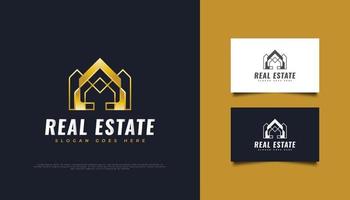 Luxury Gold Real Estate Logo Design with Minimalist Concept. Construction, Architecture or Building Logo Design Template vector