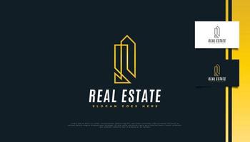 Minimalist Real Estate Logo Design with Gold Line Style. Construction, Architecture or Building Logo Design Template vector