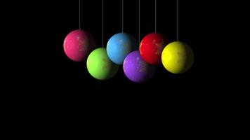 loop de animação realista das bolas multicoloridas de natal com um floco de neve dourado com canal alfa