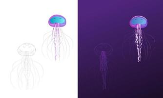 A group of gradient jellyfish of various colors and styles vector