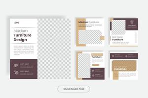 Minimal design furniture social media post template banner set. vector