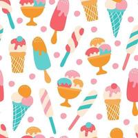 Colorful ice cream with berries on a white background. Vector seamless pattern. Wallpaper, packaging paper design, fabrics