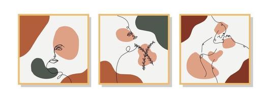 colección de composiciones pintadas a mano de arte de línea de rostro minimalista creativo abstracto contemporáneo de moda para decoración de paredes, diseño de portadas de tarjetas postales o folletos en arte de estilo vintage. vector eps10