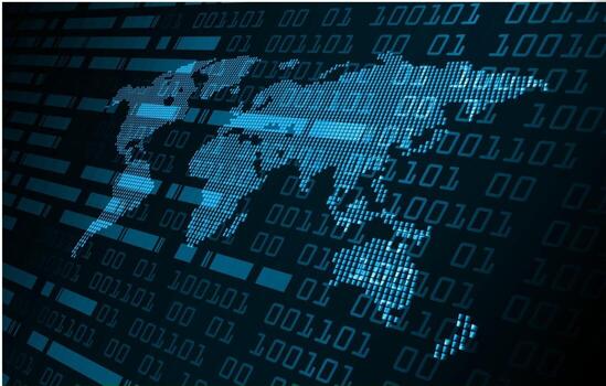 Tecnología futura de la placa de circuito binario mundial, fondo azul del concepto de seguridad cibernética de hud vector