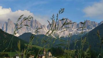 Calm day in Funes Valley with Clouds and Mountains video