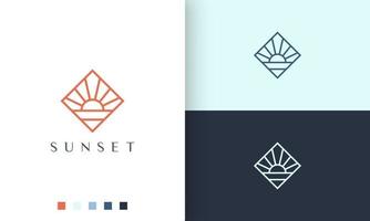 coast or ocean logo with simple and modern sunset shape vector