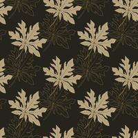 Seamless Pattern Papaya Leaves in Black Background vector