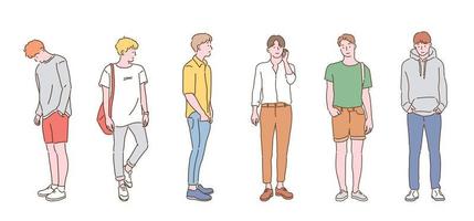 young men's street fashion collection. hand drawn style vector design illustrations.